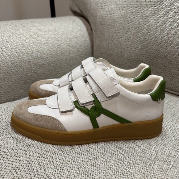 Veronica Beard Reagan Velcro Sneaker in Leather/Suede: White/Lemongrass Green 7 - Picture 2 of 9